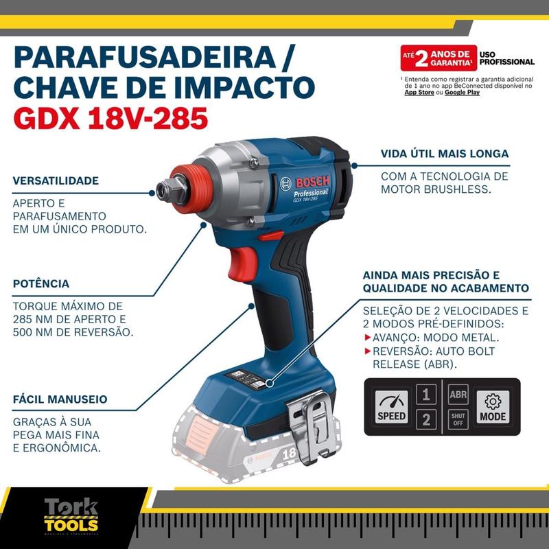 Chave De Impacto 1/2'' Gdx 18v-285 2 Bat 2ah Maleta Bosch - Chave